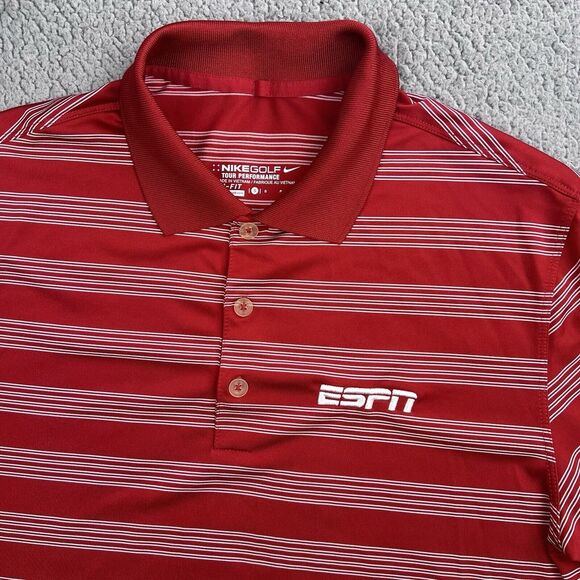 Nike Other - Nike Golf Mens Tour Performance Shirt Small Red White Striped‎ ESPN Logo